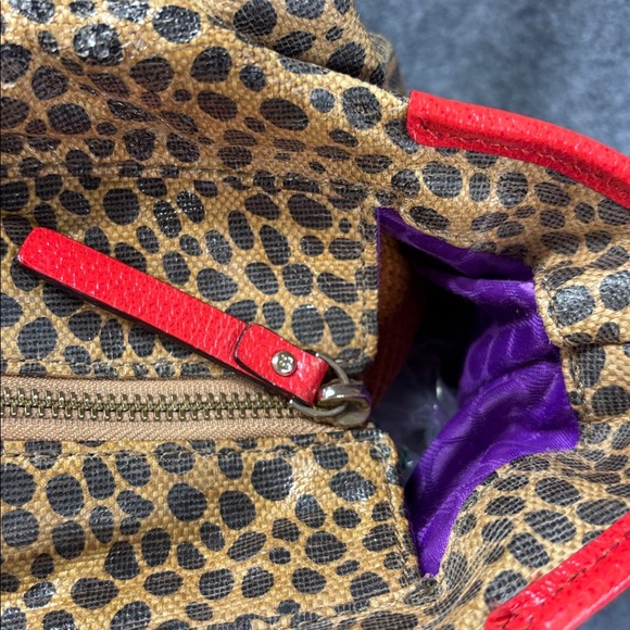 Kate Spade leather Leopard Print Tote Bag with Red Accents purple lined purse - Picture 6 of 12